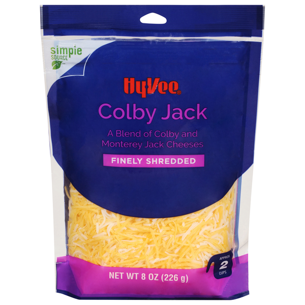 Packaged Cheese Hy-Vee Cheese, Colby Jack, Finely Shredded hero