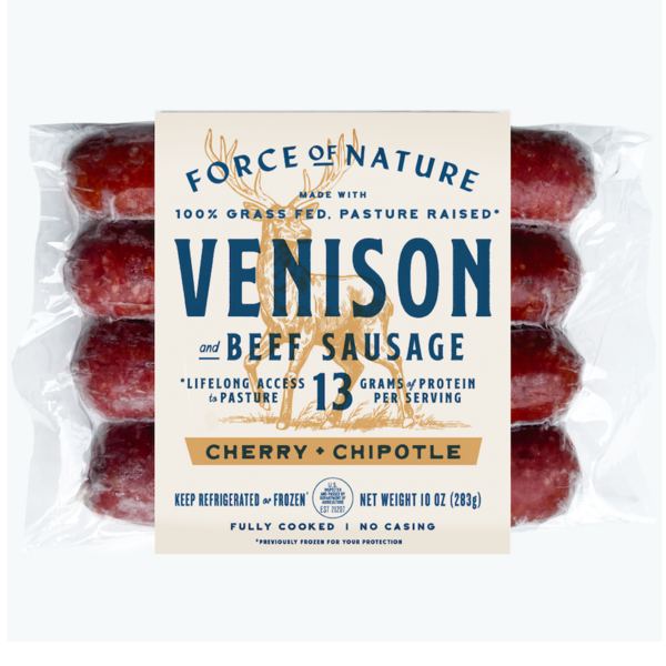 Packaged Meat Force of Nature  Venison and Beef Cherry + Chipotle Sausages, Grass Fed hero