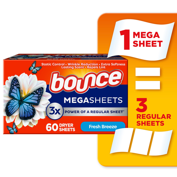 Laundry Bounce WrinkleGuard Mega Dryer Sheets, Outdoor Fresh Scent hero