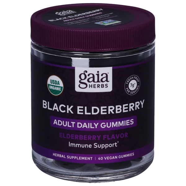 Vitamins & Supplements Gaia Herbs Black Elderberry, Adult Daily, Vegan Gummies, Elderberry Flavor hero