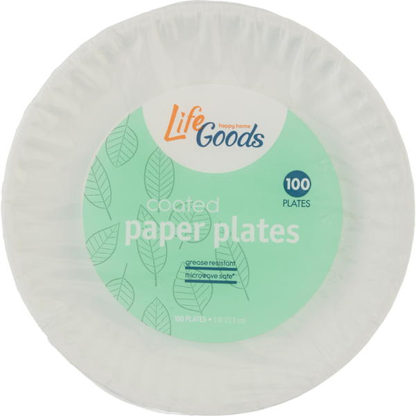 Plates, Bowls, Cups & Flatware Life Goods Paper Plates, Coated, 9 Inch hero