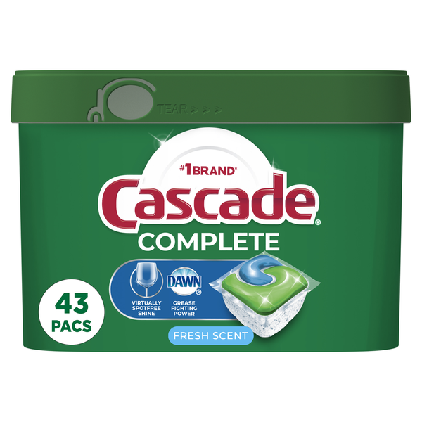 Cleaning Products Cascade Complete Pods, ActionPacs Dishwasher Detergent, Fresh hero