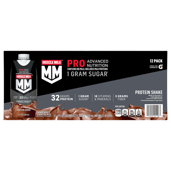 Protein & Meal Replacements MUSCLE MILK Protein Shake, Knockout Chocolate, 12 Pack hero