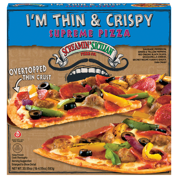 Frozen Pizza Screamin' Sicilian Pizza, Supreme, I'm Thin & Crispy hero