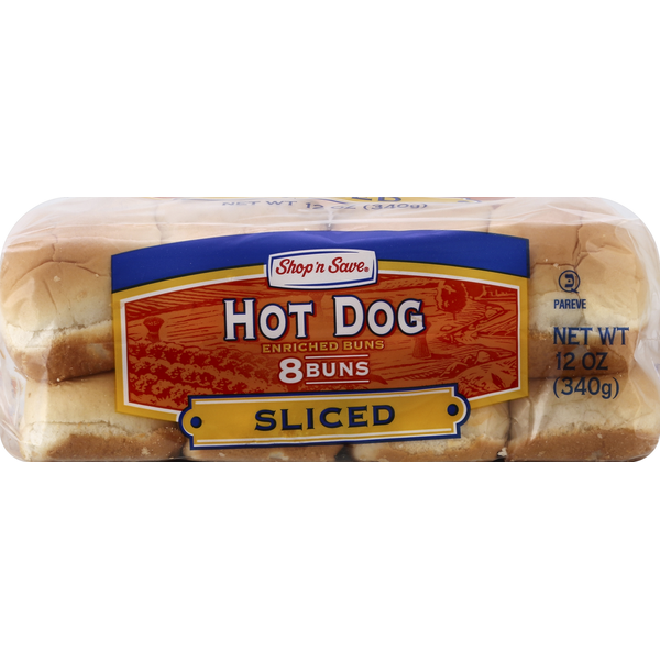 Buns & Rolls Shop N Save Hot Dog Buns, Sliced hero