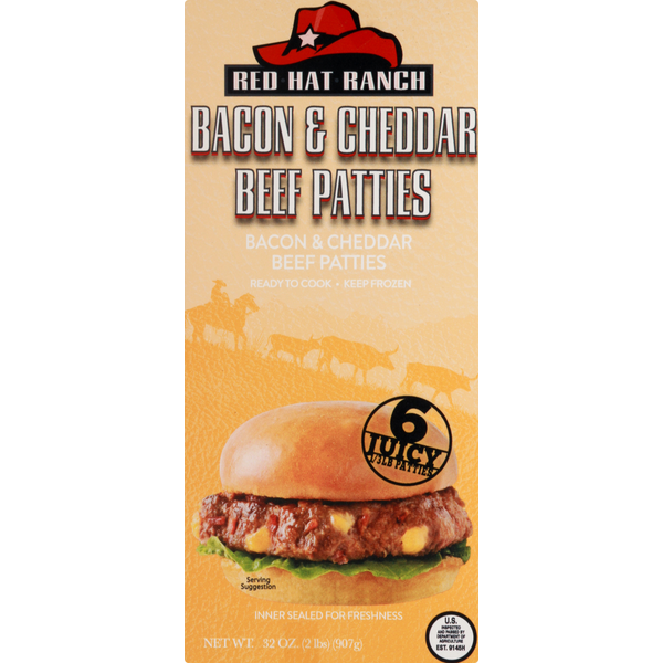 Packaged Meat Red Hat Ranch Patties, Bacon & Cheddar, Beef hero