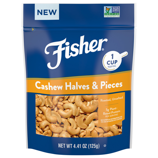 Baking Ingredients Fisher Cashew, Halves & Pieces hero