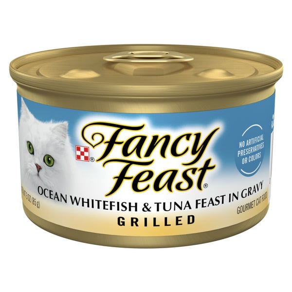 Cat Food Purina Fancy Feast Grilled Wet Cat Food Ocean Whitefish and Tuna Feast in Wet Cat Food Gravy hero