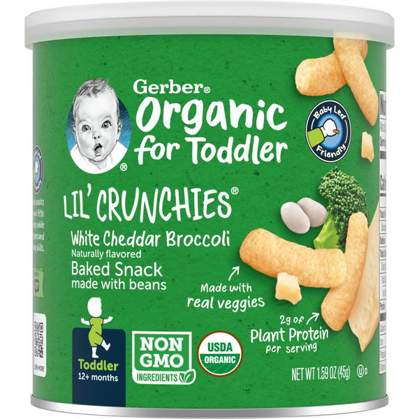 Baby Food & Formula Gerber Organic Lil' Crunchies White Cheddar Broccoli Canister hero