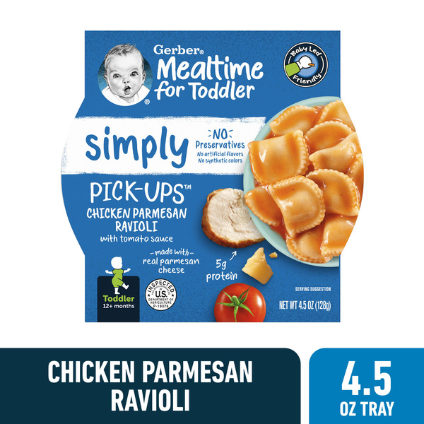 Baby Food & Formula Gerber Pick-Ups Chicken And Parmesan Cheese Ravioli In Tomato Sauce Toddler Meals hero