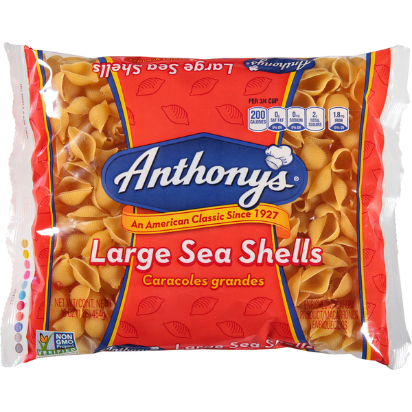 Dry Pasta Anthony's Sea Shells, Large hero