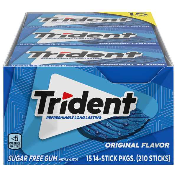 Mint & Gum Trident Original Flavor Sugar Free Gum, 15 Packs Of 14 Pieces (210 Total Pieces) hero