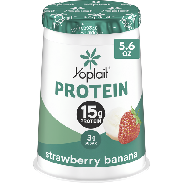 Yogurt Yoplait Protein Strawberry Banana Yogurt Cultured Dairy Snack Cup hero