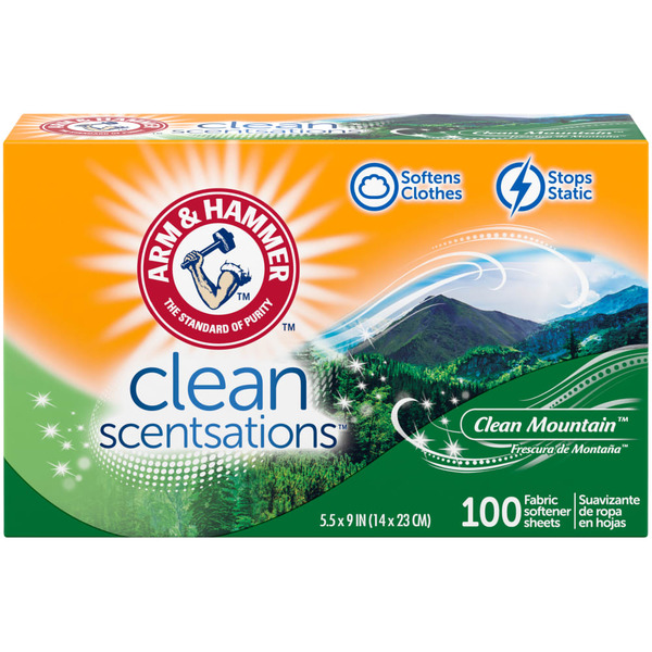 Laundry Arm & Hammer Clean Scentsations Clean Mountain Fabric Softener Sheets hero