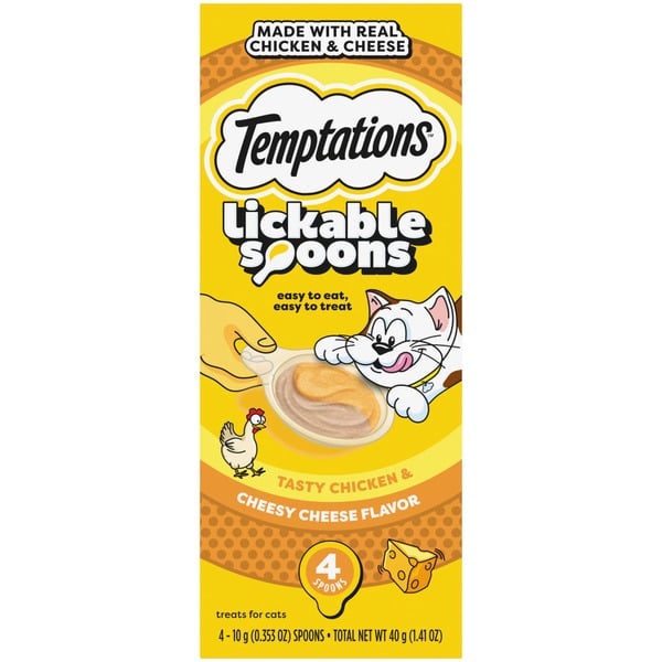 Cat Treats TEMPTATIONS Lickable Spoons Adult Wet Cat Treat, Tasty Chicken and Cheesy Cheese Flavor hero