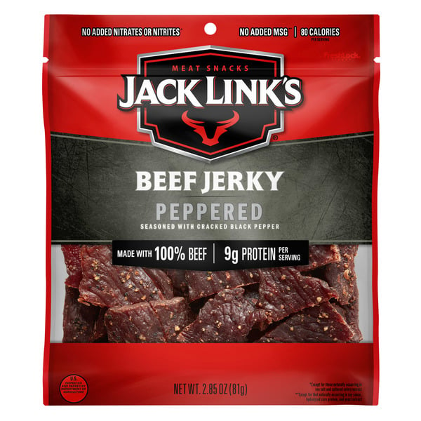 Popcorn & Jerky Jack Link's Beef Jerky, Peppered, Meat Snacks hero