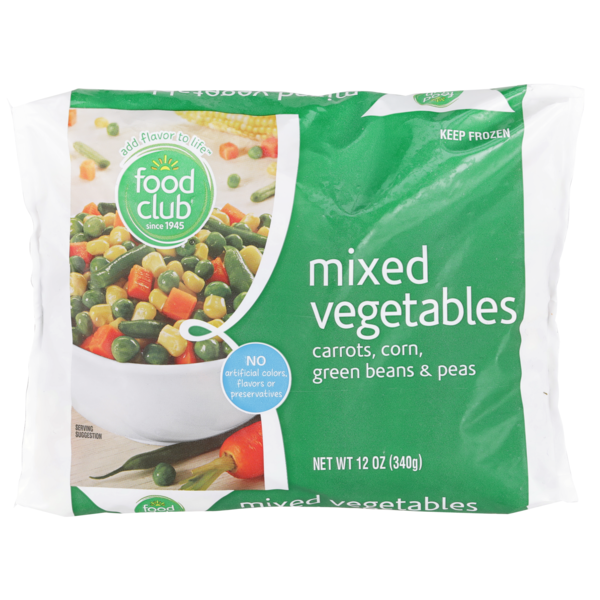 Frozen Vegan & Vegetarian Food Club Mixed Vegetables, Carrots, Corn, Green Beans & Peas hero