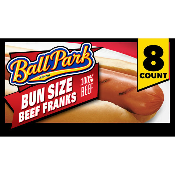 Hot Dogs, Bacon & Cold Sausage Ball Park Bun Size Uncured Beef Hot Dogs, Easy Peel Package hero