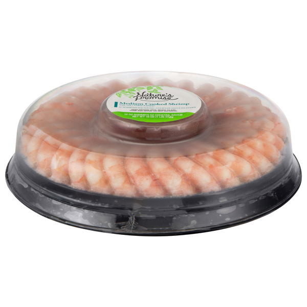 Packaged Seafood Nature's Promise Shrimp, Medium Cooked, Tail-On, Farm Raised hero