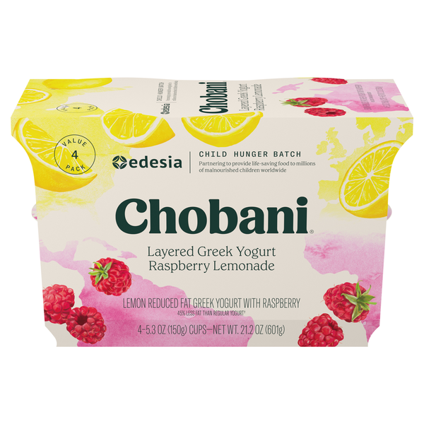 Chobani Yogurt, Greek, Reduced Fat, Raspberry Lemonade, Layered, Value 4 Pack hero