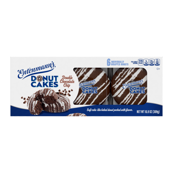 Breakfast Bars & Pastries Entenmann's Donut Cakes, 6 packs, Double Chocolate Chip Cake hero