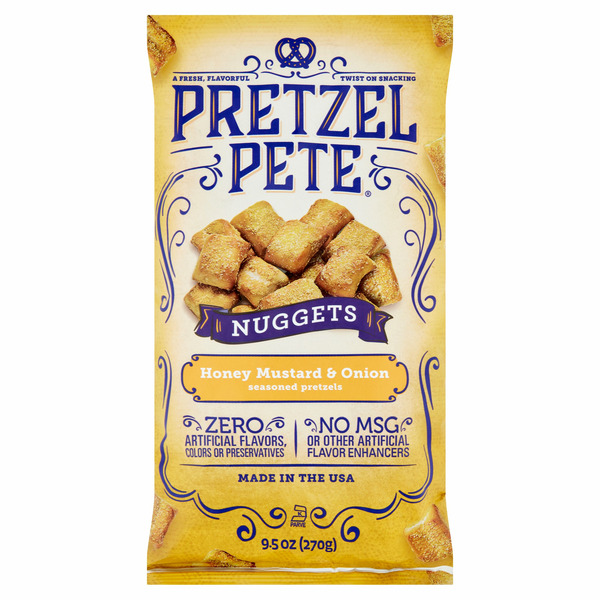 Chips & Pretzels Pretzel Pete Honey Mustard & Onion Seasoned Pretzels Nuggets hero