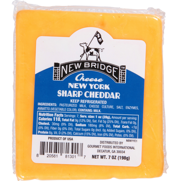 Packaged Cheese New Bridge Cheese, Sharp Cheddar, New York hero