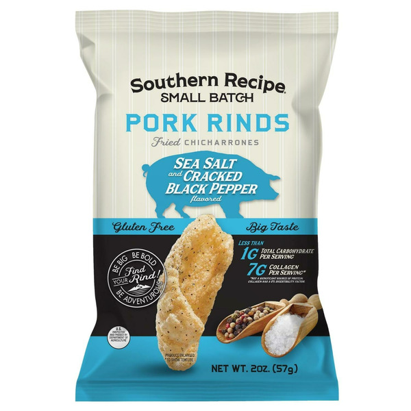 Popcorn & Jerky Southern Recipe Small Batch Sea Salt & Cracked Black Pepper Pork Rinds hero