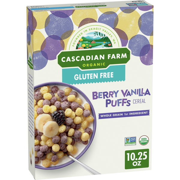 Cereal Cascadian Farm Organic Berry Vanilla Puffs Cereal, Gluten Free hero