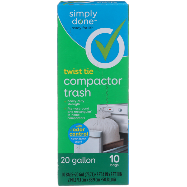 Simply Done Twist Tie Compactor Trash Bags With Odor Control, Clean Fresh hero