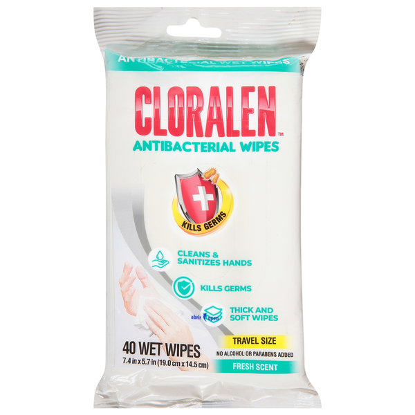 Cleaning Products Cloralen Wet Wipes, Antibacterial, Fresh Scent, Travel Size hero