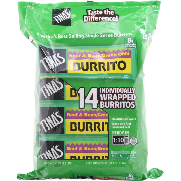 Packaged Meat Tina's Burritos, Beef & Bean/Grill Chili, 14 Pack hero