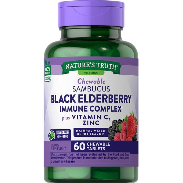 Vitamins & Supplements Nature's Truth Sambucus Black Elderberry + Vit C Chewable Tablets hero