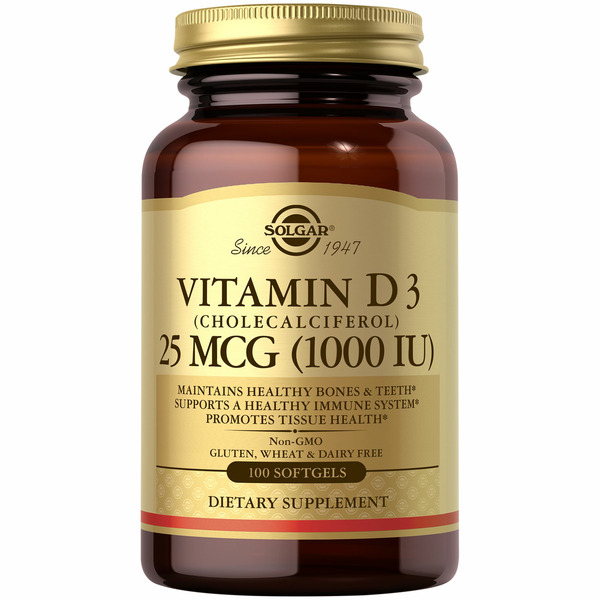 Vitamin D Solgar Vitamin D3, 25 mcg, Softgels hero