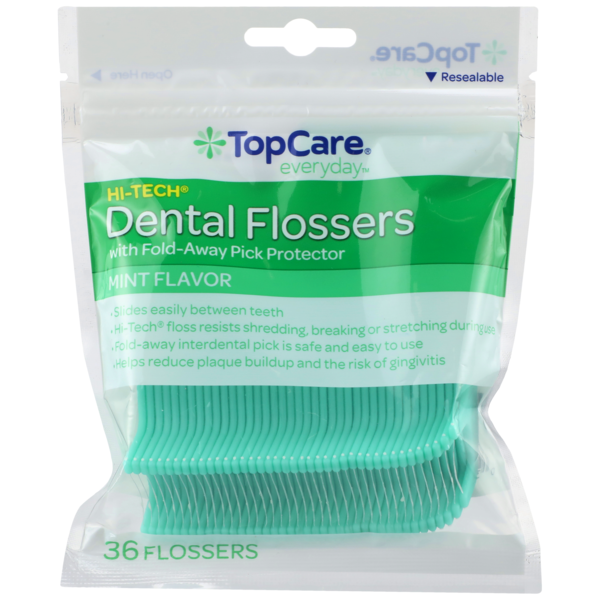 Oral Hygiene TopCare Hi-Tech Dental Flossers With Fold-Away Pick Protector, Mint hero