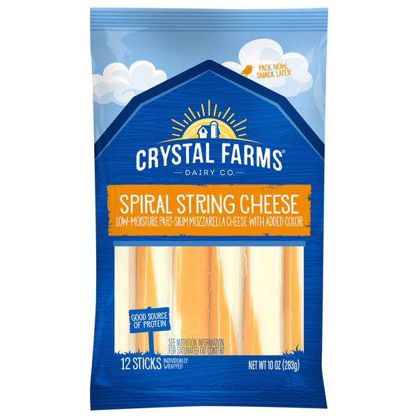 Packaged Cheese Crystal Farms Cheese Sticks, Spiral String, Part-Skim, Mozzarella, Low-Moisture hero