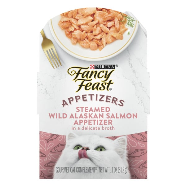 Cat Treats Purina Fancy Feast Appetizers Lickable Grain Free Wet Cat Food Topper Wild Alaskan Salmon Appetizer hero