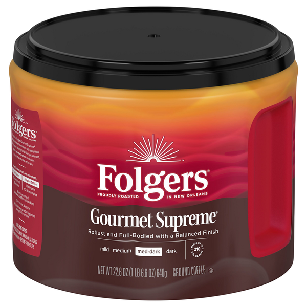 Coffee Folgers Coffee, Ground, Med-Dark, Gourmet Supreme hero