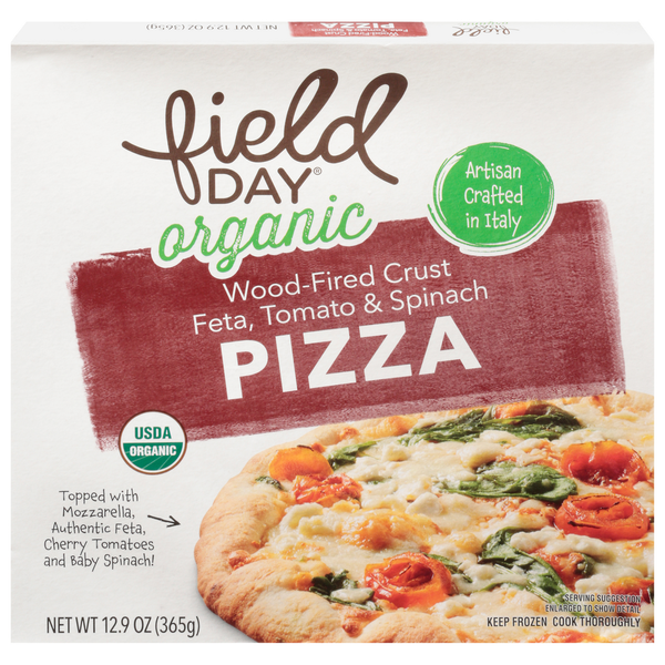 Frozen Meals FIELD DAY Pizza, Organic, Wood-Fired Crust, Feta, Tomato & Spinach hero