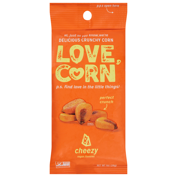 LOVE CORN Crunchy Corn, Cheezy Vegan Flavor hero