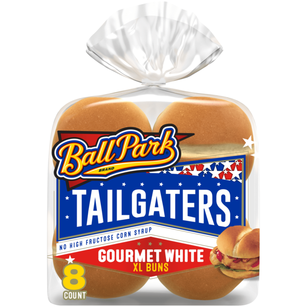 Packaged Bread Ball Park Tailgaters, 8 count, Gourmet Extra Large Buns hero