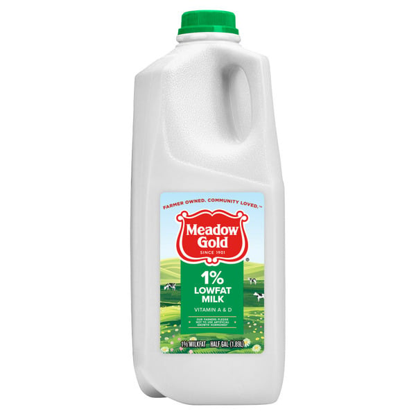 Milk Meadow Gold Dairy 1% Low Fat Milk with Vitamin A and D, Half Gallon hero