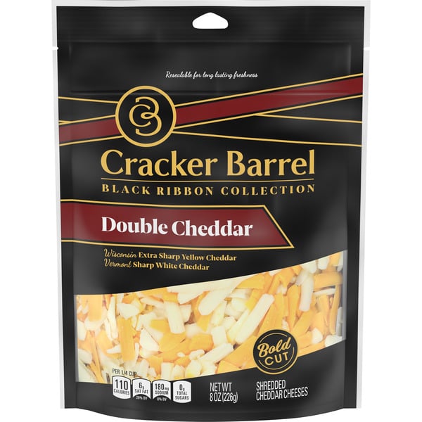 Packaged Cheese Cracker Barrel Black Ribbon Double Cheddar Shredded Cheese, . Bag hero