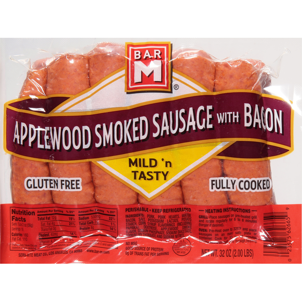 Lunch Meat Bar-M Sausage, with Bacon, Mild 'n Tasty, Applewood Smoked hero