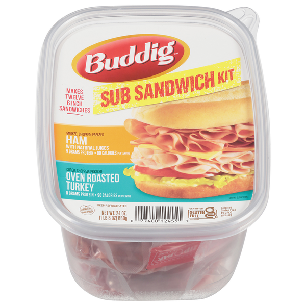 Lunch Meat Buddig Sub Sandwich Kit, Ham/Oven Roasted Turkey hero