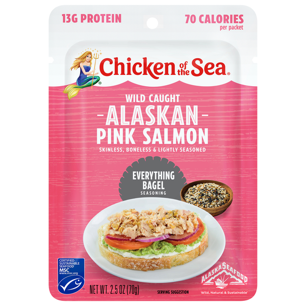 Canned Meat & Seafood Chicken of the Sea Wild Caught Alaskan Pink Salmon Packet, Everything Bagel Seasoning hero