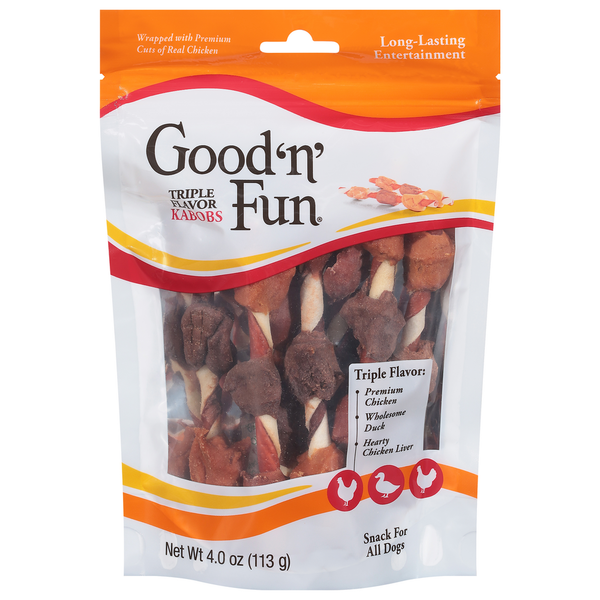 Dog Food & Care Good 'n' Fun Snack for All Dogs, Triple Flavor, Kabobs hero