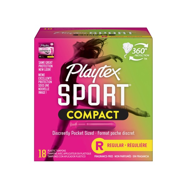 Feminine Care Playtex Sport Compact Plastic Tampons, Unscented, Regular hero