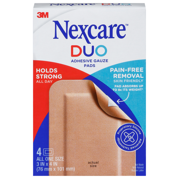 Nexcare Adhesive Gauze Pads, Duo hero