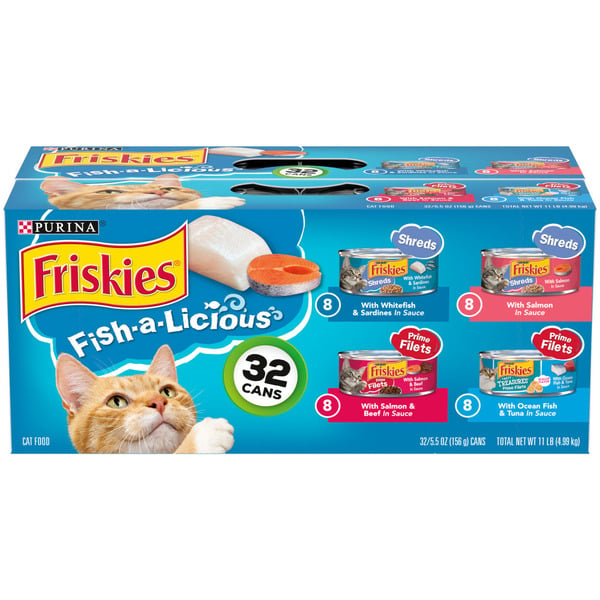 Cat Food & Care Purina Friskies Wet Cat Food , Fish-A-Licious Shreds, Prime Filets & Tasty Treasures hero